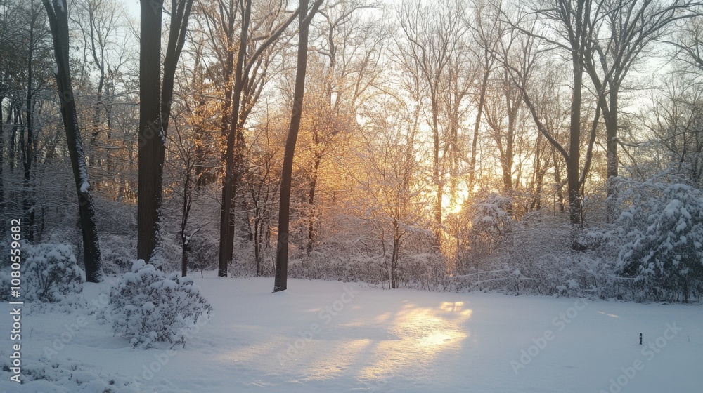 Snow-covered landscape with frosted trees Snow-covered landscape with frosted trees