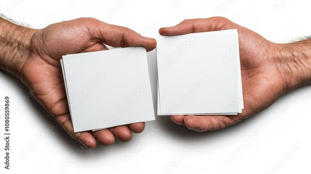 Obraz premium Hands Holding Open Blank Books Against White Background for Creative Concepts Such as Ideas, Imagination, and Design in Artistic Endeavors and Personal Projects
