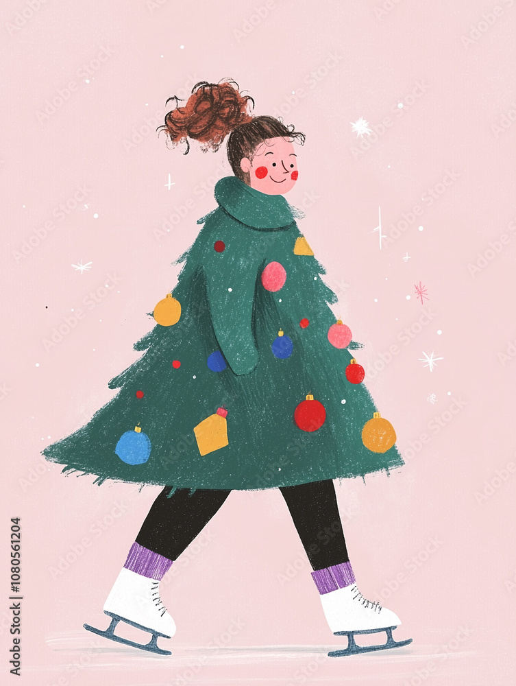 illustration of girl dressed as a Christmas tree illustration of girl dressed as a Christmas tree