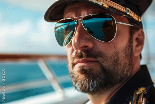 Brave captain steering a boat in sea generative AI illustration photo