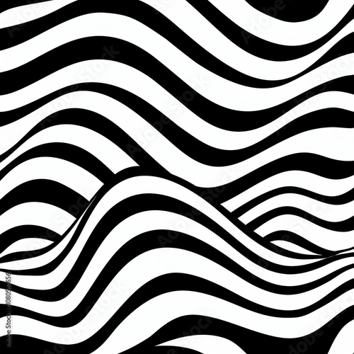 Abstract Black and White Wavy Pattern with Bold Lines Creating an Optical Illusion for Modern Art Enthusiasts and Graphic Design Projects
