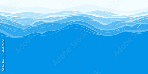 Abstract Sea waves in Blue Tones. Banner with space for text. 