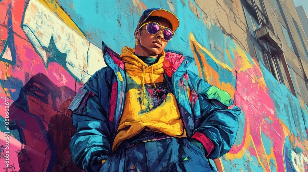 80s urban scene with vibrant graffiti and bold streetwear outfits, bringing retro hip hop energy to life 80s urban scene with vibrant graffiti and bold streetwear outfits, bringing retro hip hop energy to life