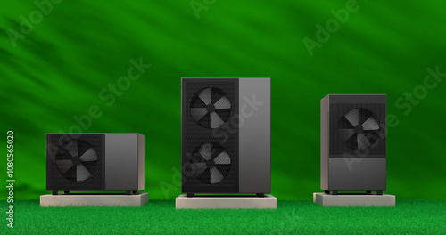 heat pump energy as a heater and alternative green energy - 3D Illustration