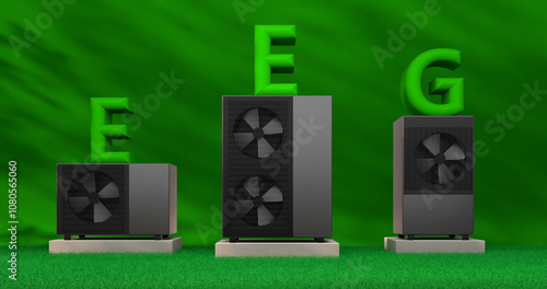 heat pump energy as a heater and alternative green energy - 3D Illustration