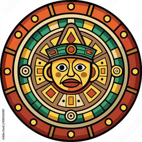 Aztec calendar vector illustration on White Background.