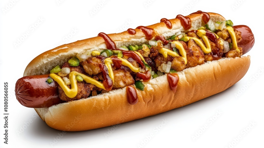 Delicious and Flavorful Hot Dog Topped with Crispy Chicken, Pickles, Mustard, and Ketchup Served in a Fresh Bun for Ultimate Satisfaction at Any Meal Delicious and Flavorful Hot Dog Topped with Crispy Chicken, Pickles, Mustard, and Ketchup Served in a Fresh Bun for Ultimate Satisfaction at Any Meal