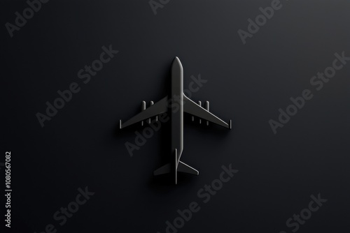 Airborne plane icon in flight minimalist design shadow effect digital art top view pure minimalism