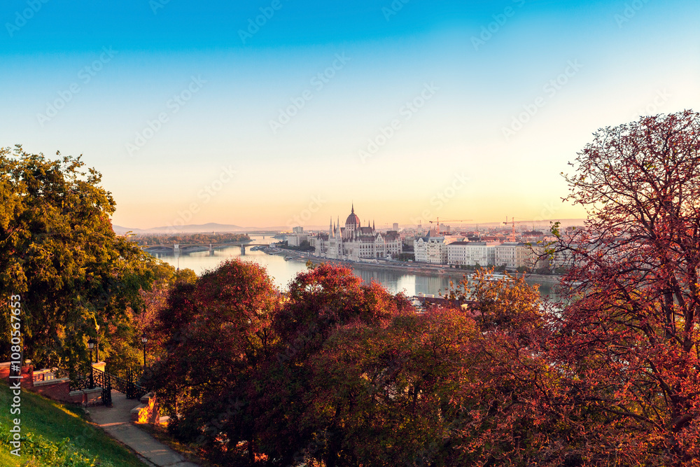 Fototapeta premium The Hungarian Parliament Building on sunrise