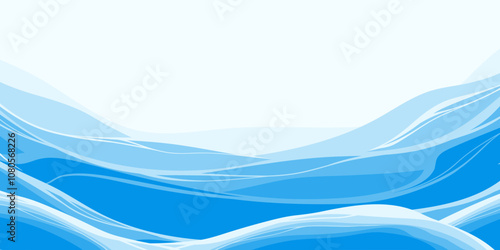 Abstract Ocean Waves in a Flat Cartoon Style against a White Background. Cartoon water in blue tones 