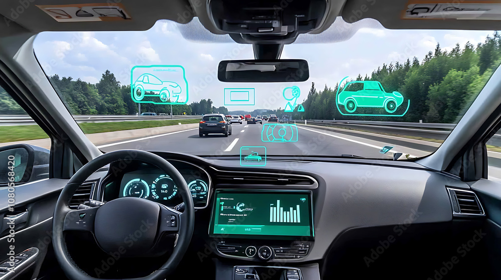 Naklejka premium Driving vision, wallpaper, driving view inside the car