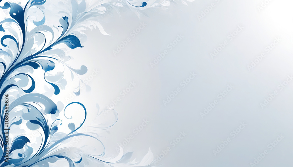 White paper background with blue flourishes and copy space White paper background with blue flourishes and copy space