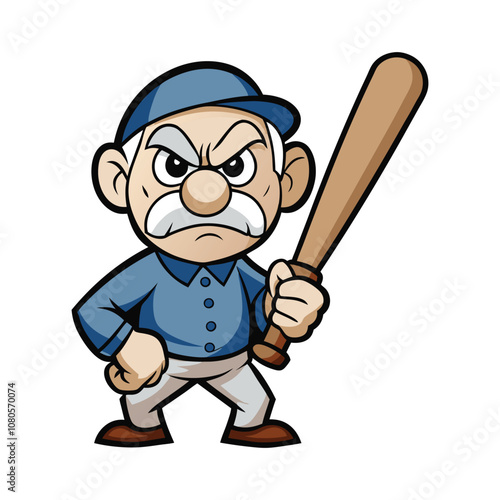 A angry man with baseball bat vector cartoon illustration