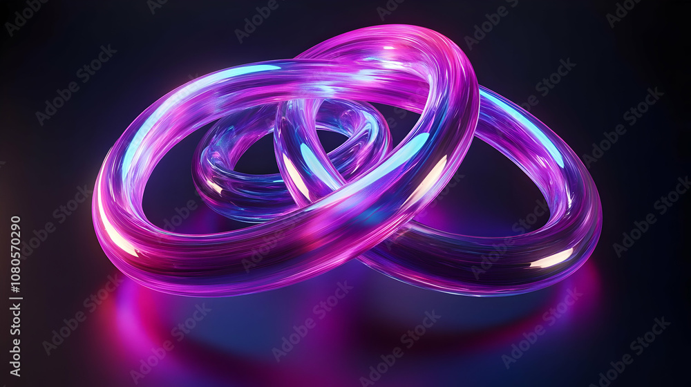 Abstract 3D Render of Intertwined Glowing Rings in Purple and Blue