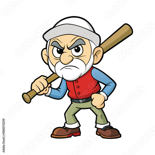 A angry man with baseball bat vector cartoon illustration