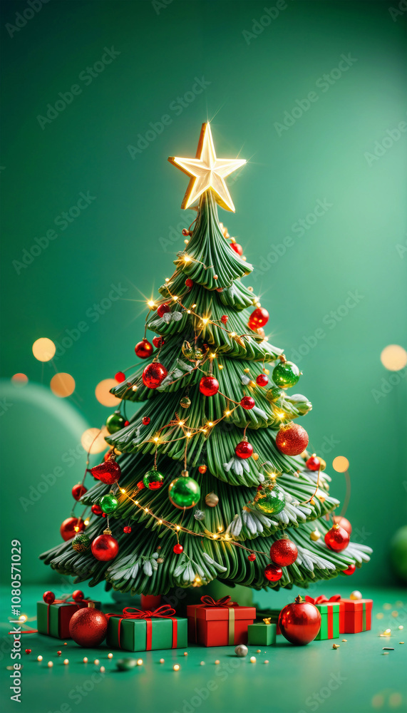 Christmas decorated tree on green. Holiday gifts Christmas decorated tree on green. Holiday gifts
