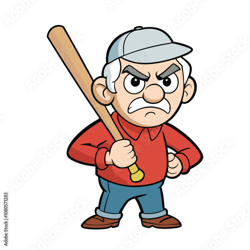 A angry man with baseball bat vector cartoon illustration