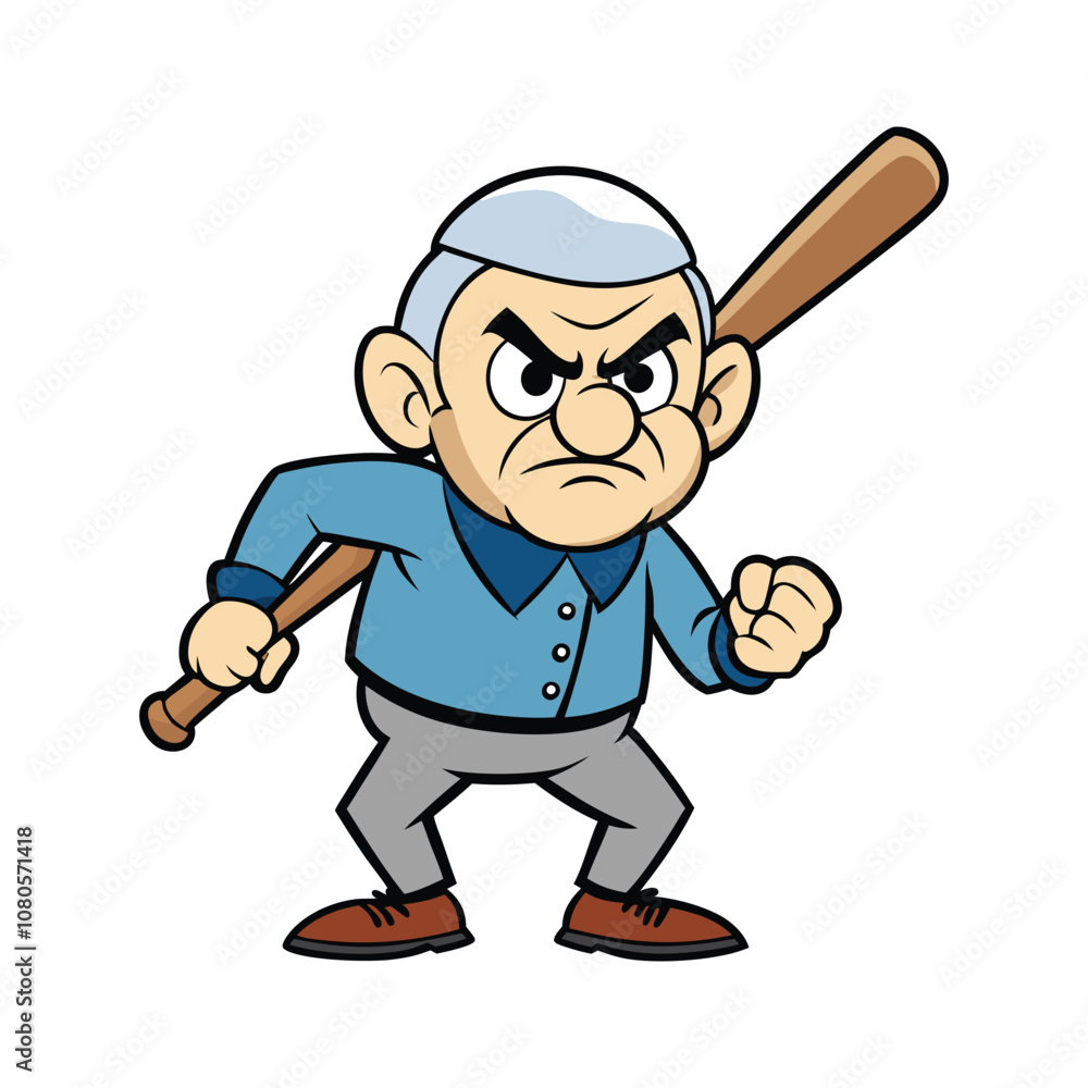 A angry man with baseball bat vector cartoon illustration