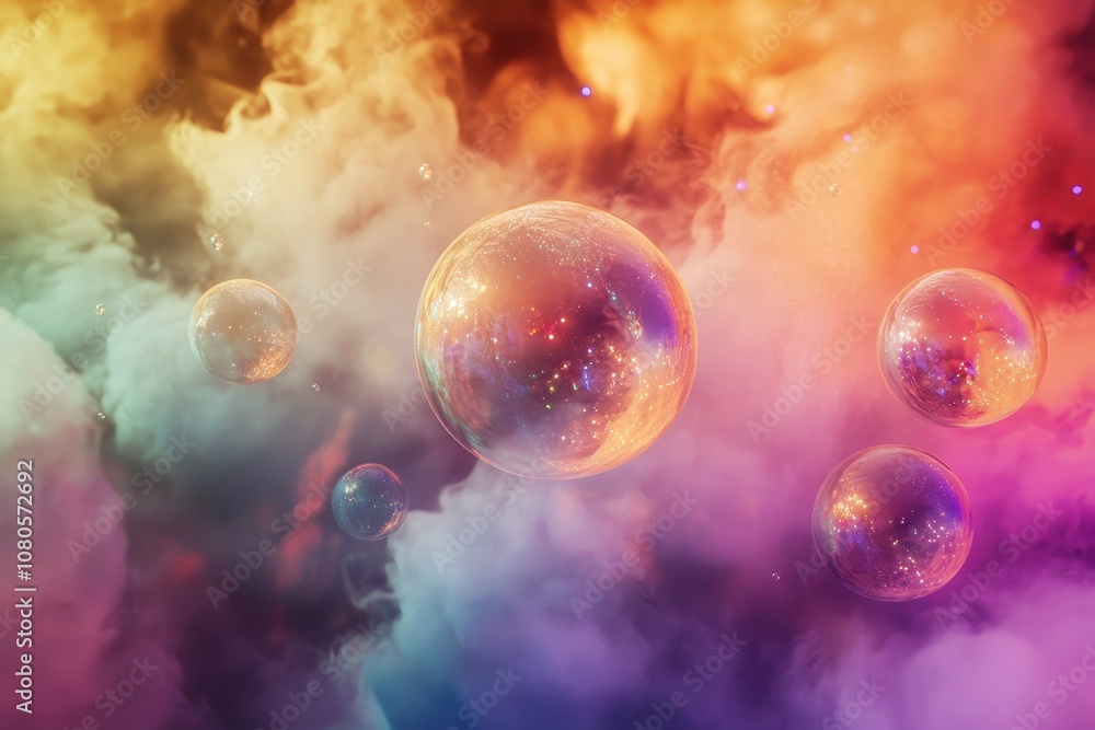 Reflective Spheres Suspended in Multicolored Smoke Reflective Spheres Suspended in Multicolored Smoke