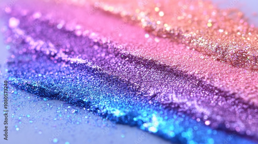 Captivating gradient of shimmering glitter in radiant hues from pink to blue on a soft background Captivating gradient of shimmering glitter in radiant hues from pink to blue on a soft background
