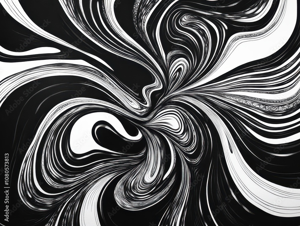 Fototapeta premium Dynamic black and white swirling graphic art abstract design contemporary art digital medium close-up view visual expression concept