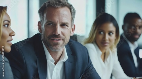 Wallpaper Mural Male mature caucasian ceo businessman leader with diverse coworkers team, executive managers group at meeting. Multicultural professional businesspeople working together on research plan in boardroom. Torontodigital.ca