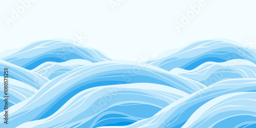 Abstract Banner with Ocean Waves in Cartoon Flat Style with Blue Tones on a White Background