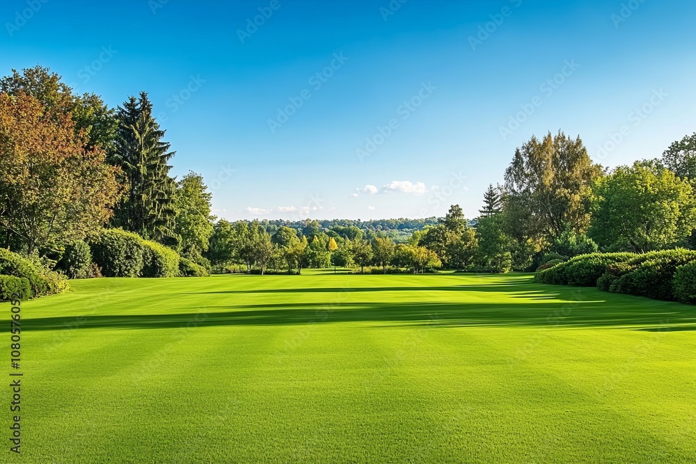 Serene Expanse of Lush Green Grass, Picturesque Landscape, Perfect Summer Day Serene Expanse of Lush Green Grass, Picturesque Landscape, Perfect Summer Day