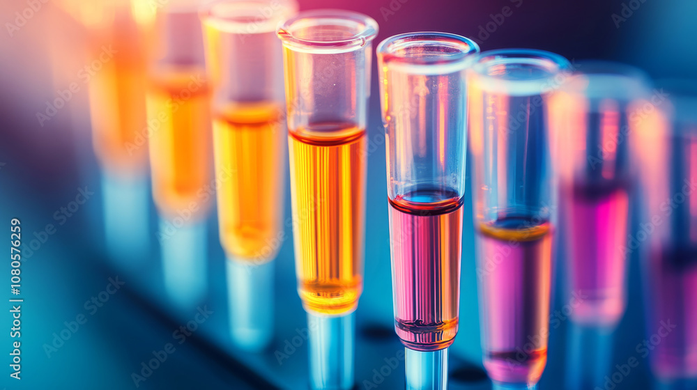 Colorful test tubes filled with liquids create vibrant display, showcasing various hues and reflections. This image captures essence of scientific exploration and experimentation Colorful test tubes filled with liquids create vibrant display, showcasing various hues and reflections. This image captures essence of scientific exploration and experimentation