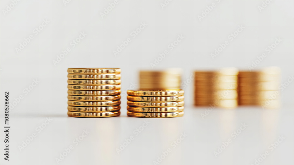 A stack of gold coins on a white background A stack of gold coins on a white background