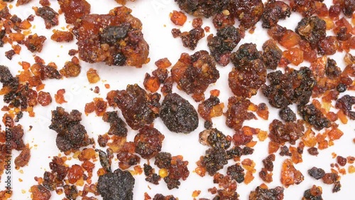 top view herb CuMoYao or Myrrha or Myrrh Stir-frying with Vinegar rotating at horizontal