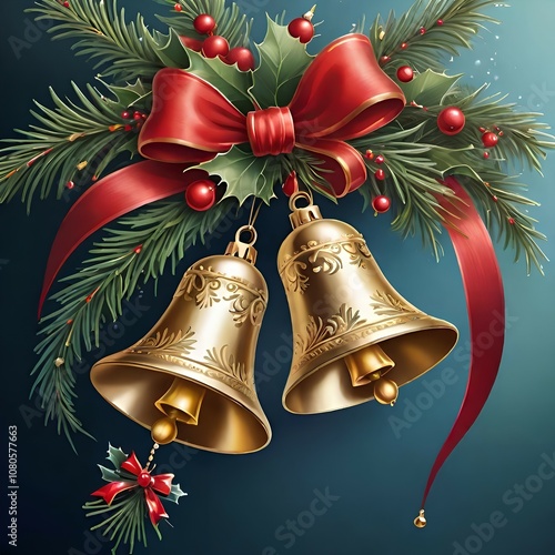 christmas bells with red ribbon