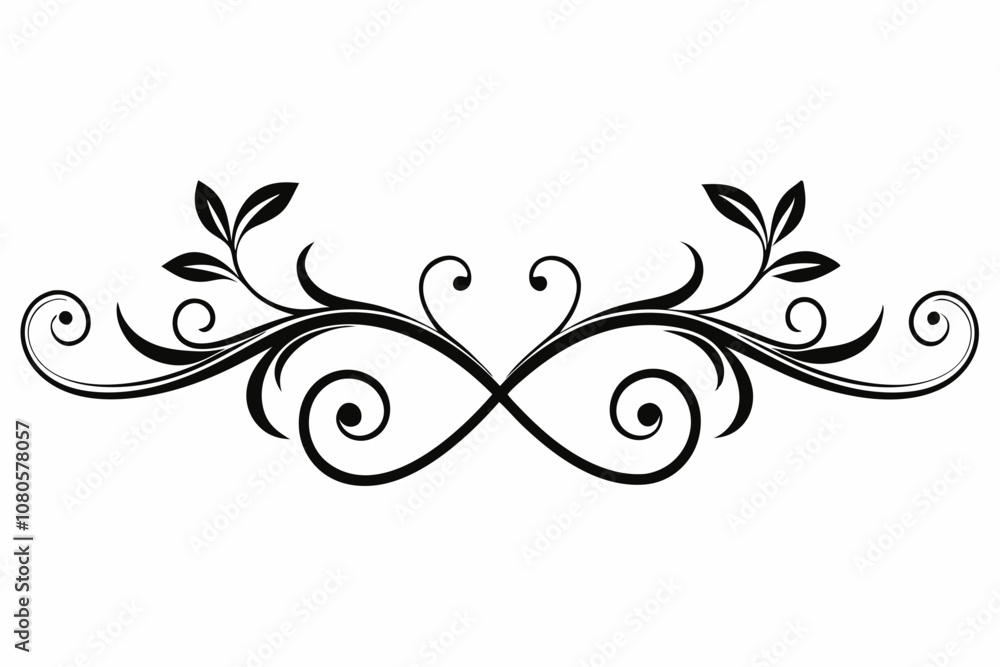 Floral divider with swirling lines, text tail typography elements, stylish text decorative, modern design Floral divider with swirling lines, text tail typography elements, stylish text decorative, modern design