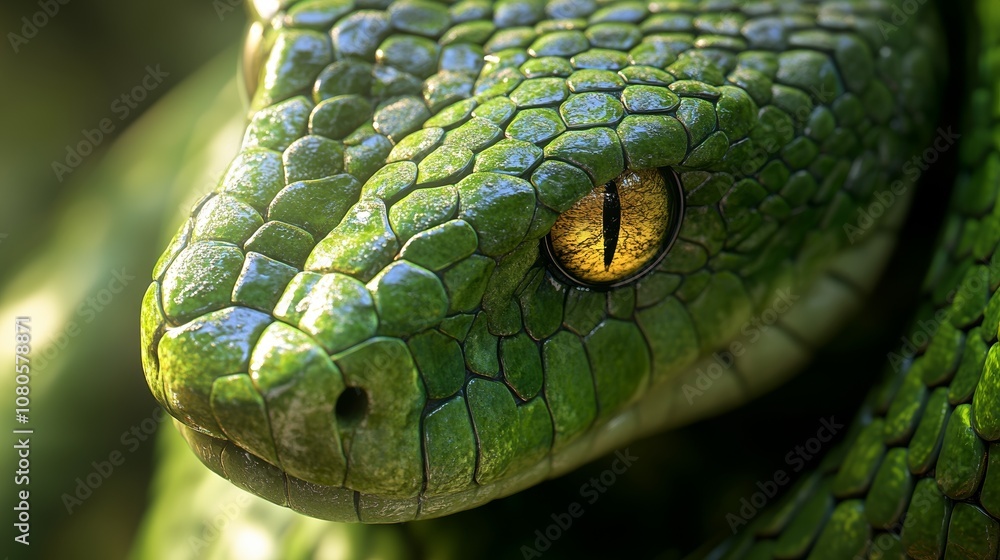 Green Snake Close-Up with Textured Scales Green Snake Close-Up with Textured Scales