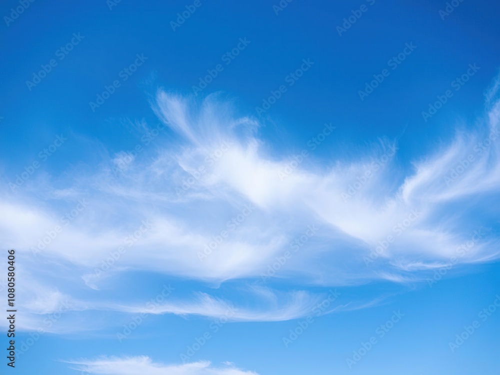 Thin and wispy white clouds stretch across the canvas of a brilliant blue sky, creating an ethereal atmosphere, delicate, clouds, dreamy scene Thin and wispy white clouds stretch across the canvas of a brilliant blue sky, creating an ethereal atmosphere, delicate, clouds, dreamy scene