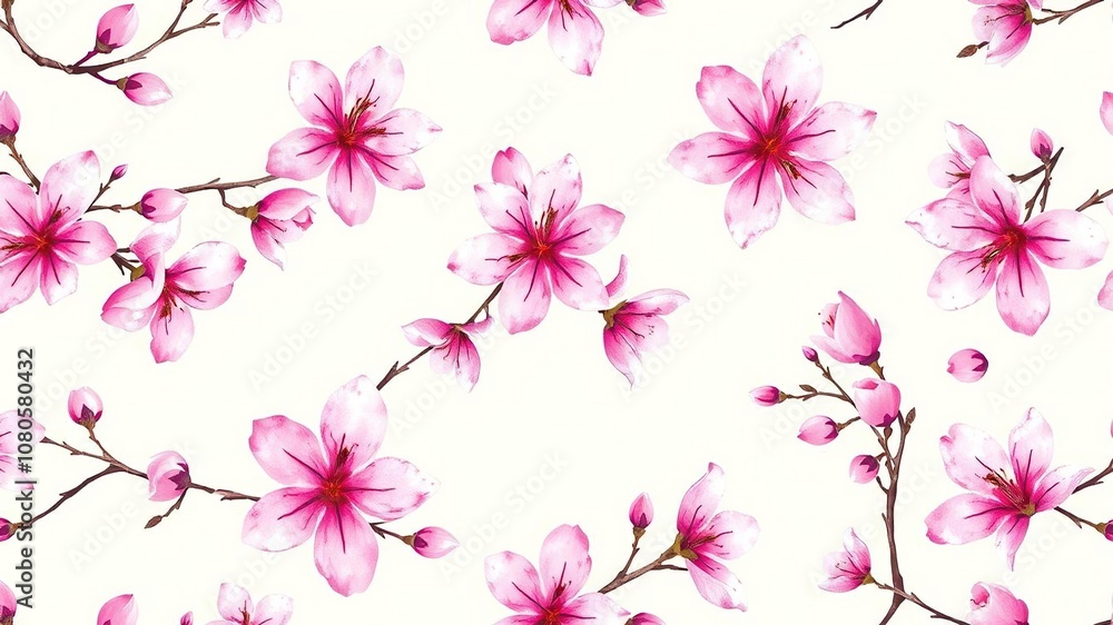 Fototapeta premium watercolor cherry blossom seamless pattern with pink flowers, organic textures, gentle color palette