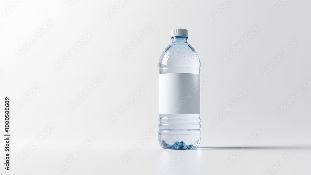 Premium bottle of water mockup with blank label space and detailed reflections for showcasing product labels. Premium bottle of water mockup with blank label space and detailed reflections for showcasing product labels.