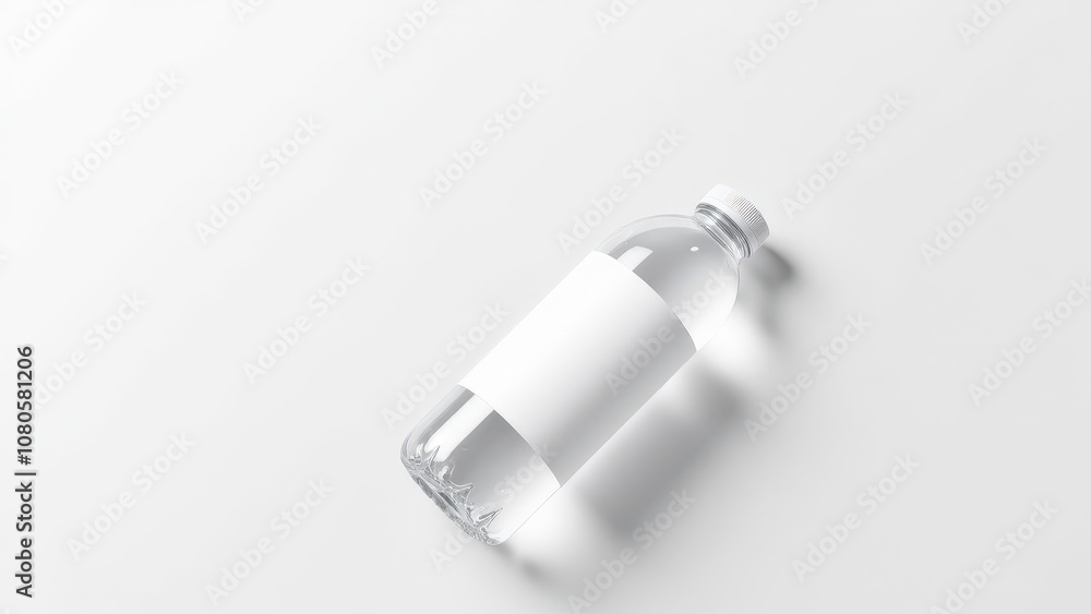 Editable water bottle mockup vector with blank label, viewed from above to showcase transparency and subtle shadows. Editable water bottle mockup vector with blank label, viewed from above to showcase transparency and subtle shadows.