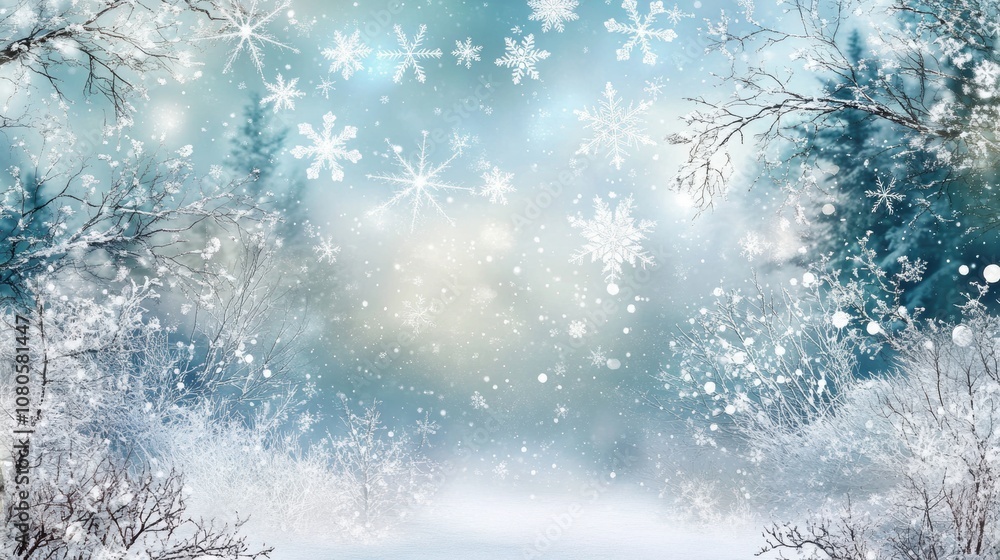 Snowflakes falling softly in a winter forest, cold and crisp air, branches coated in frost, tranquil winter wonderland Snowflakes falling softly in a winter forest, cold and crisp air, branches coated in frost, tranquil winter wonderland