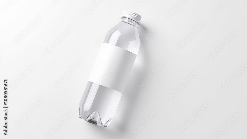 Minimalist blank plastic water bottle mockup with blank label space, transparency, and subtle shadows for clean branding. Minimalist blank plastic water bottle mockup with blank label space, transparency, and subtle shadows for clean branding.
