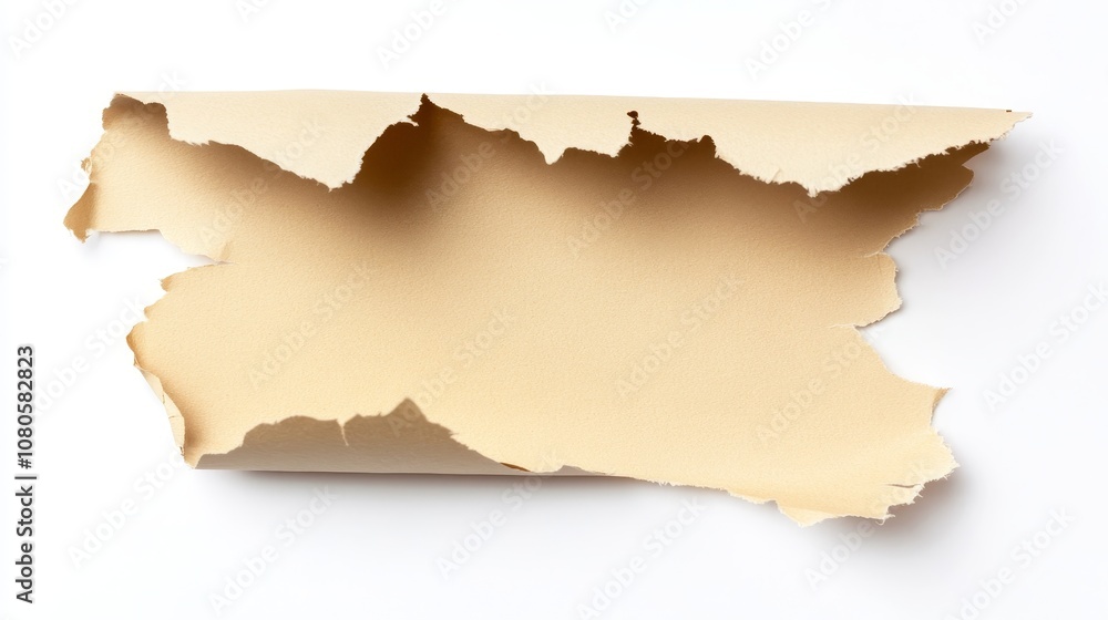 Torn Paper Edge Isolated on White Background, Brown Color, Textured Surface with Natural Shadows for Creative and Design Projects Torn Paper Edge Isolated on White Background, Brown Color, Textured Surface with Natural Shadows for Creative and Design Projects
