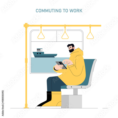 One Day Of Commercial Fishing. Flat Vector Illustration