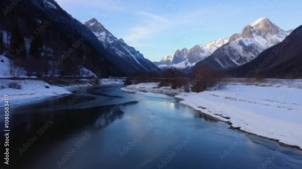 Immersive Video Trailer of River Reflections and Snow-Capped Mountains with Serene Atmosphere Immersive Video Trailer of River Reflections and Snow-Capped Mountains with Serene Atmosphere