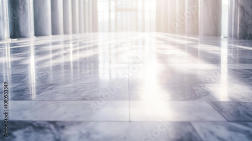 Wallpaper Mural Sunlight streaming through a hallway with white marble floors and pillars. Torontodigital.ca