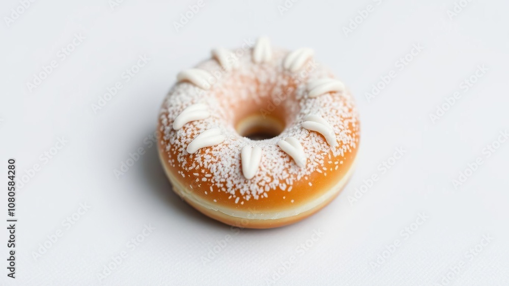 Miniature donut with intricate piping of icing sugar, pastry, close-up Miniature donut with intricate piping of icing sugar, pastry, close-up