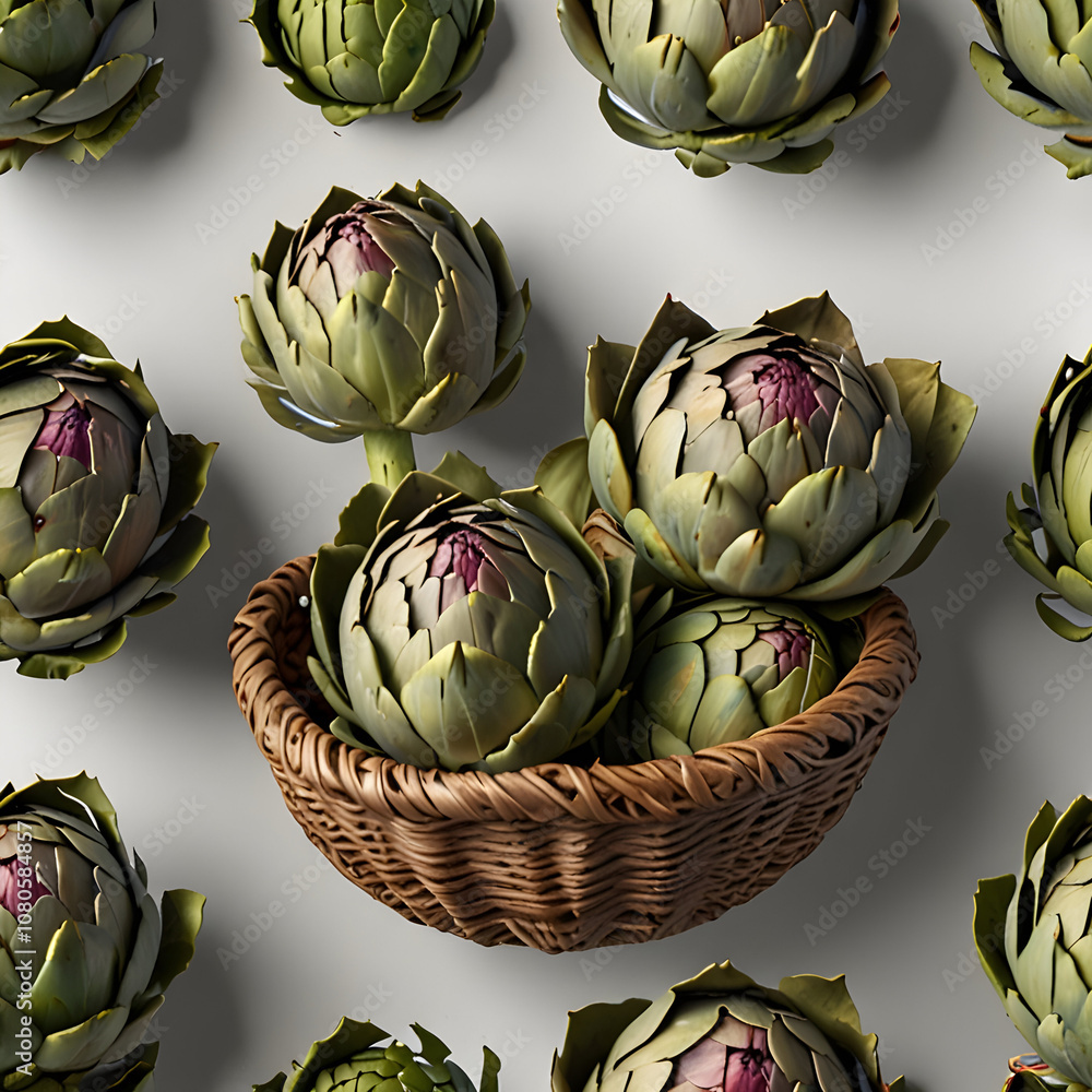Fototapeta premium Basket of fresh Artichoke 3d