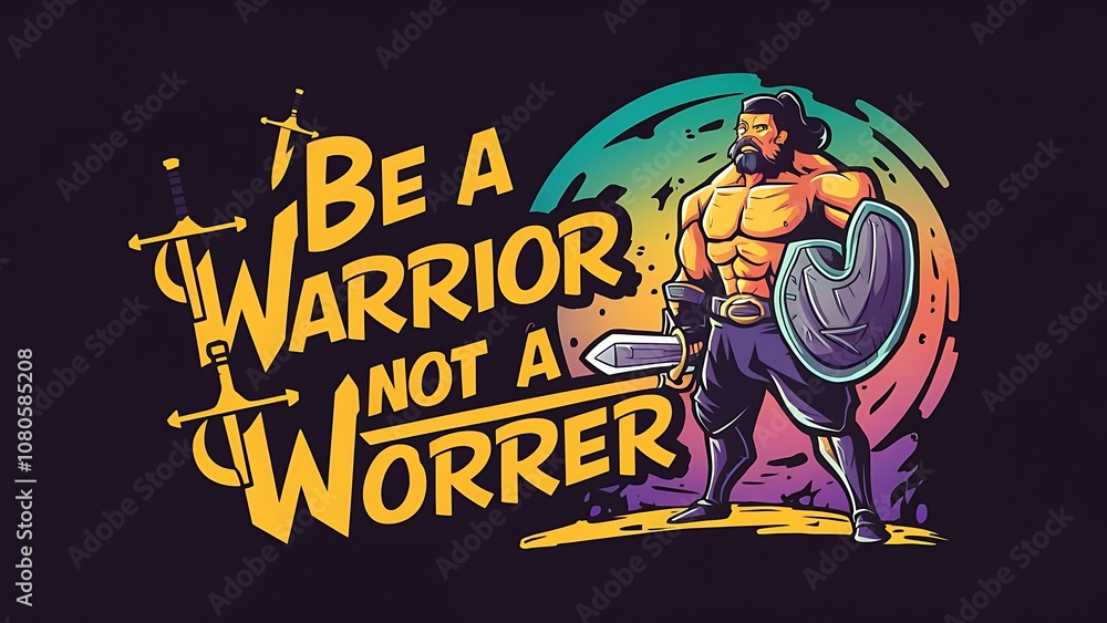 Obraz premium Be a Warrior, Not a Worrier Illustartion,Typography,Banner,Poster T-shirt Design Motivational Quote