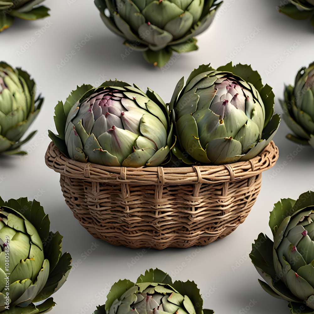 Obraz premium Basket of fresh Artichoke 3d