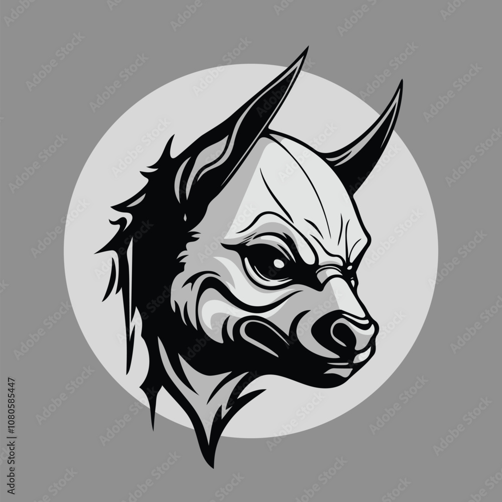 Obraz premium Bat head design vector, black and white, sillhoute, simple line art, icon.