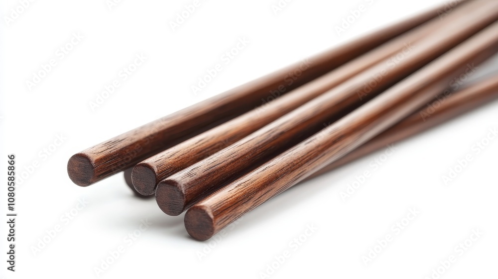 Elegant and Smooth Wooden Chopsticks Placed in a Close-Up Arrangement on a Clean White Background for Culinary and Dining Inspiration Elegant and Smooth Wooden Chopsticks Placed in a Close-Up Arrangement on a Clean White Background for Culinary and Dining Inspiration